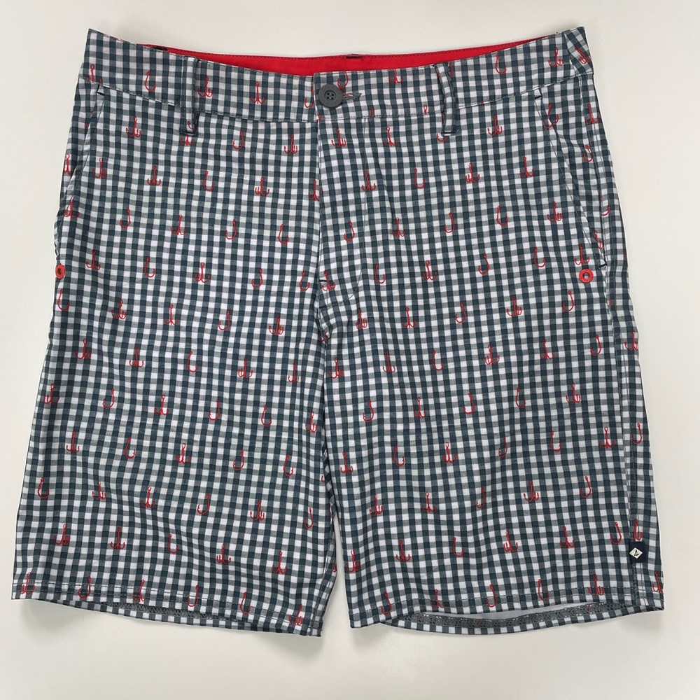 Sperry Top Sider Men's Shorts 32 Blue Checkered Pattern w/Anchors & Hooks EUC